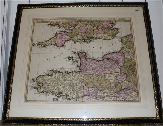 Visscher hand-coloured map of Normany and Britain (Normaniae et Brtianniae), framed & others (-)